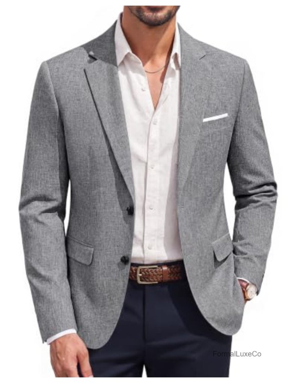Men's Lightweight Polyester Texture Blazer Casual Slim Fit Sport Coat